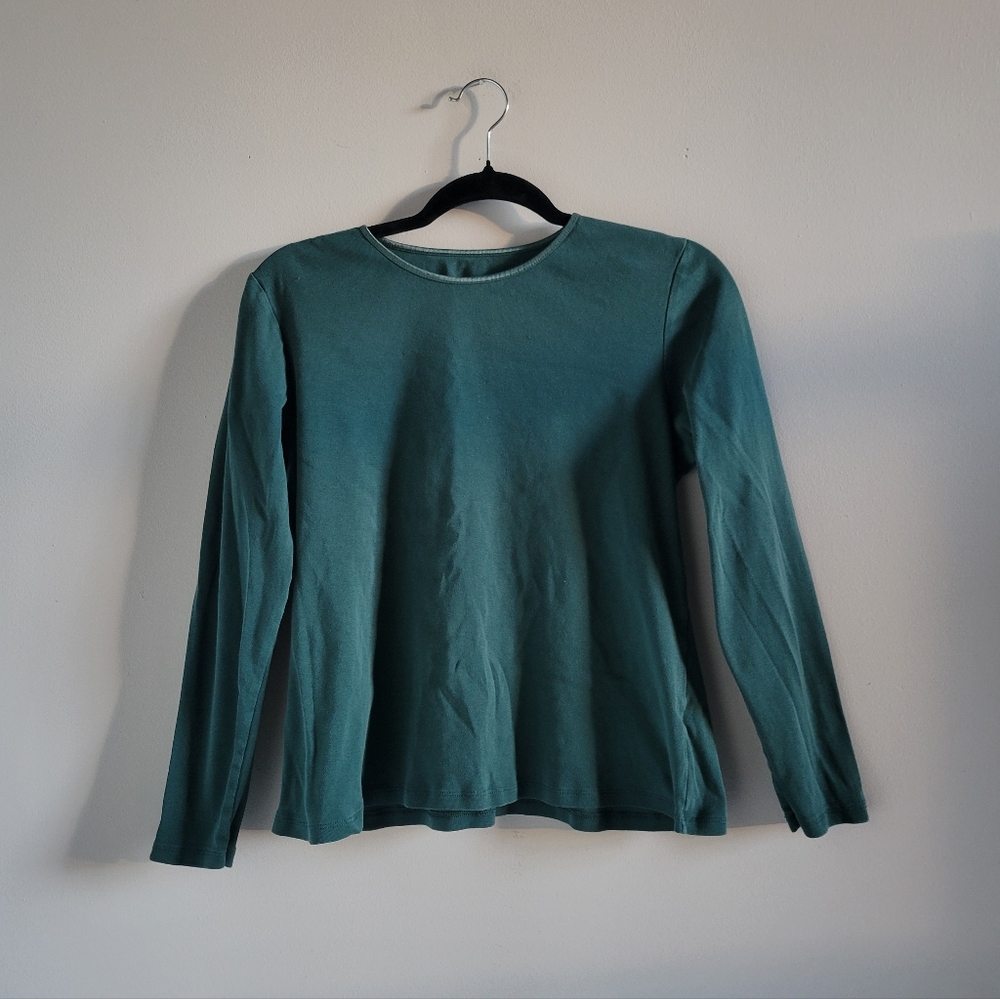 Unbranded Teal 100% Cotton Long Sleeve Crew Neck T Shirt Womens Medium